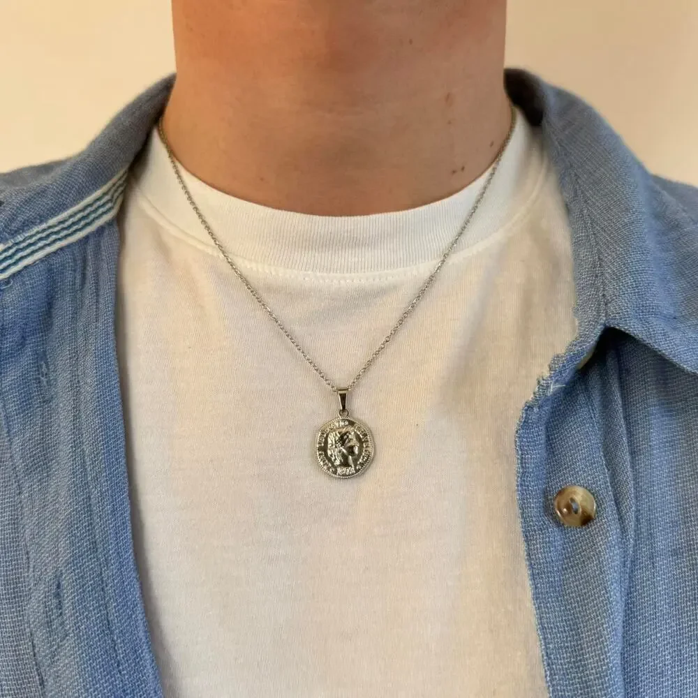 Y2k 2000s silver coin pendant